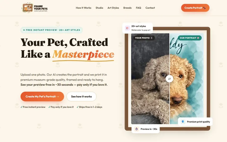 Frame Your Pets website