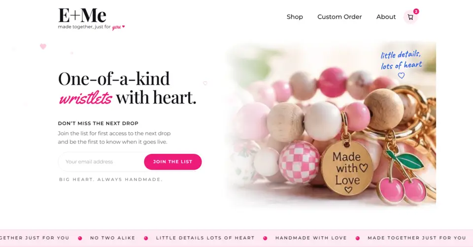 E + Me Designs website
